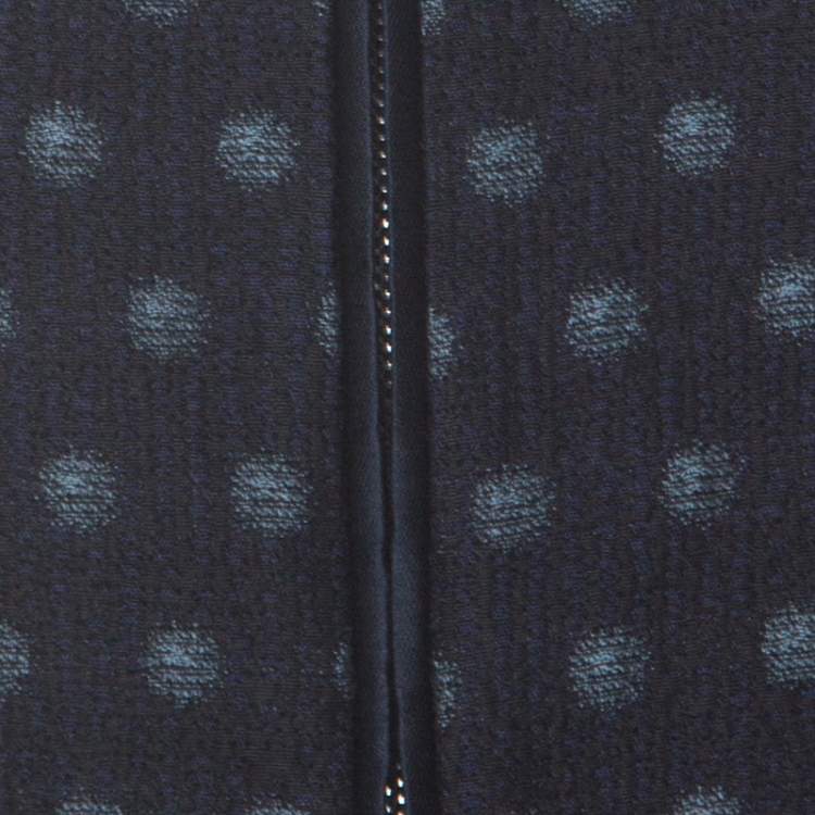 Pre Owned Armani Collezioni Navy Blue Spot-Jacquard Silk Blend Zip Front Jacket M