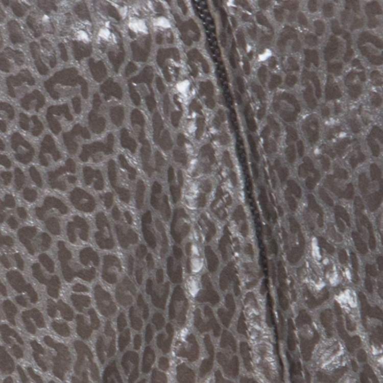 Pre Owned Armani Collezioni Grey-Green Leopard Embossed Lambskin Zip Up Cowl Neck Jacket M
