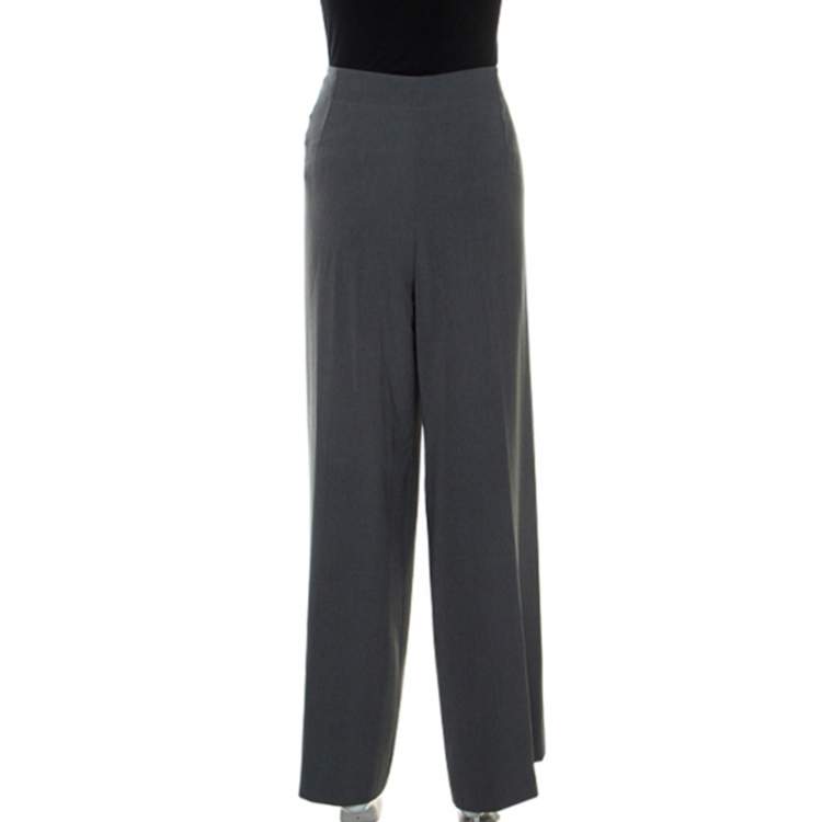 مملوكة مسبقًا Armani Collezioni Grey Crepe Straight Fit Trousers XL