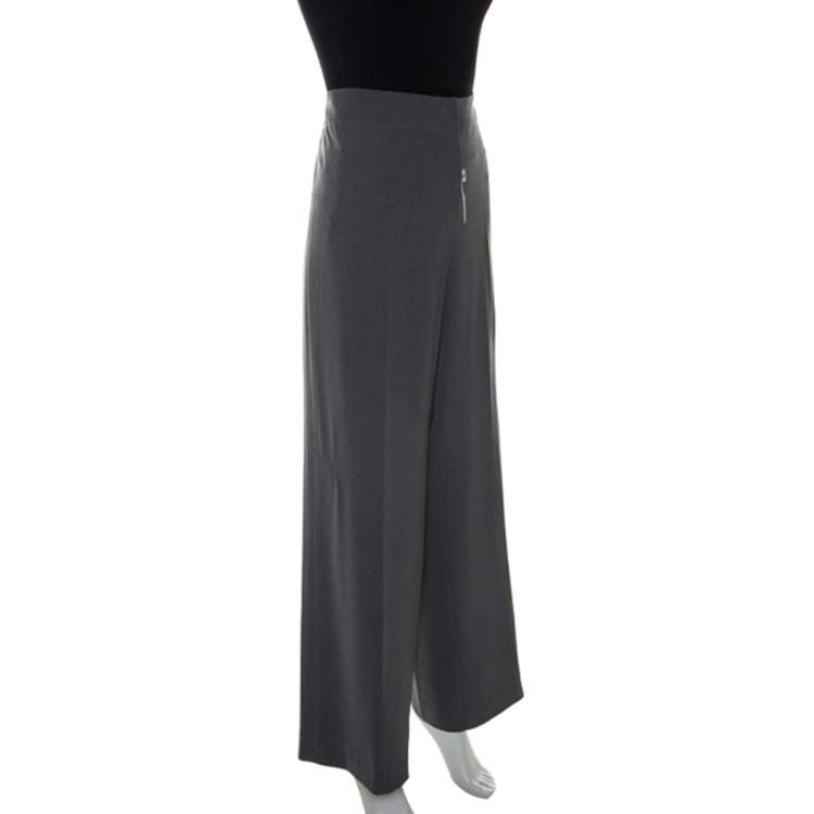 مملوكة مسبقًا Armani Collezioni Grey Crepe Straight Fit Trousers XL