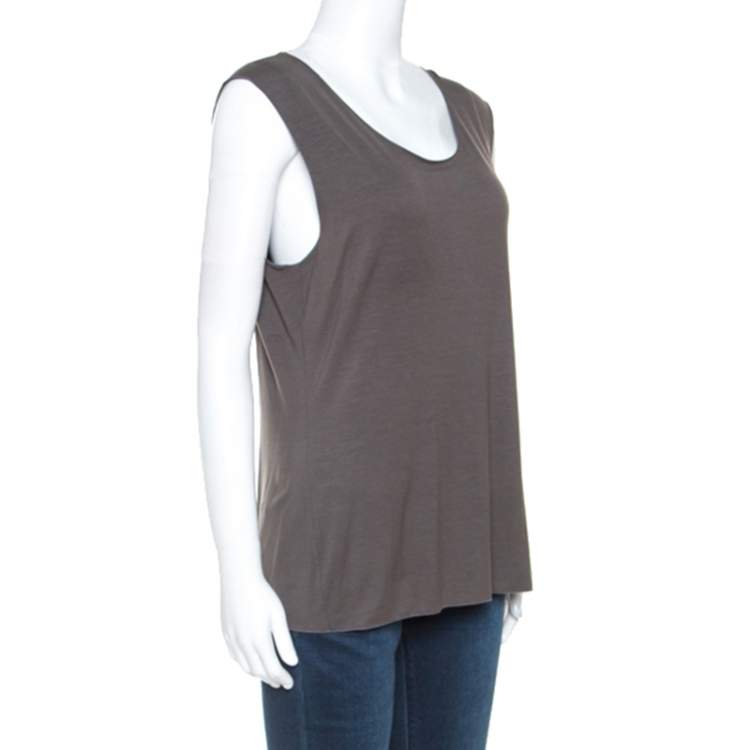 Pre Owned Armani Collezioni Grey Stretch Knit Sleeveless Top L