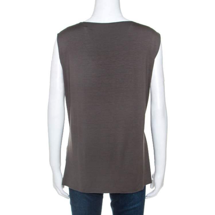 Pre Owned Armani Collezioni Grey Stretch Knit Sleeveless Top L