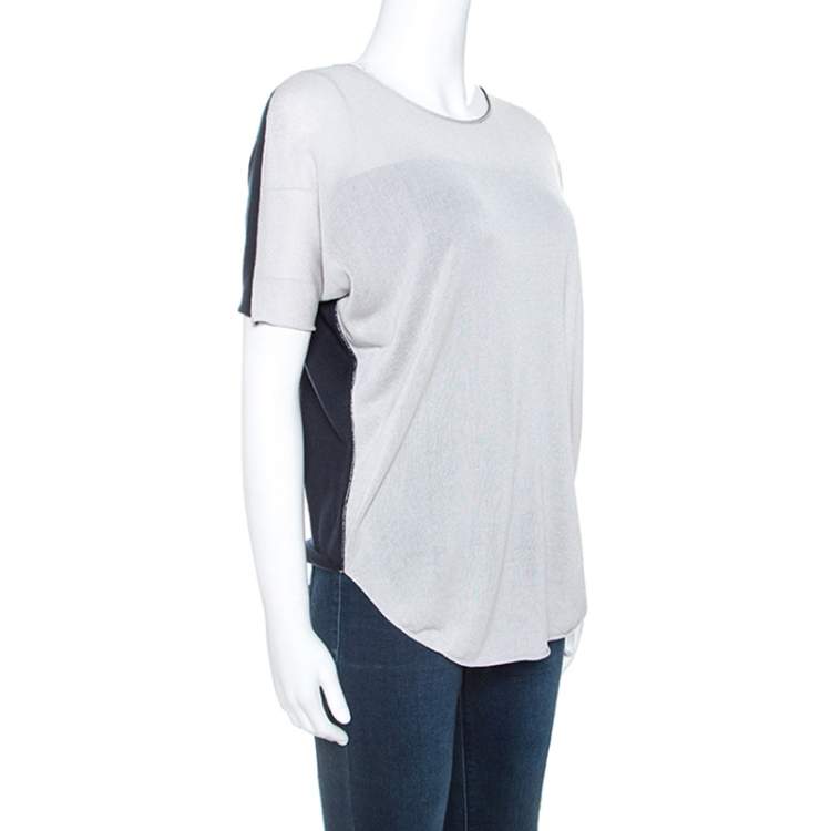 Pre Owned Armani Collezioni Grey Knit Contrast Back Detail Short Sleeve Top S