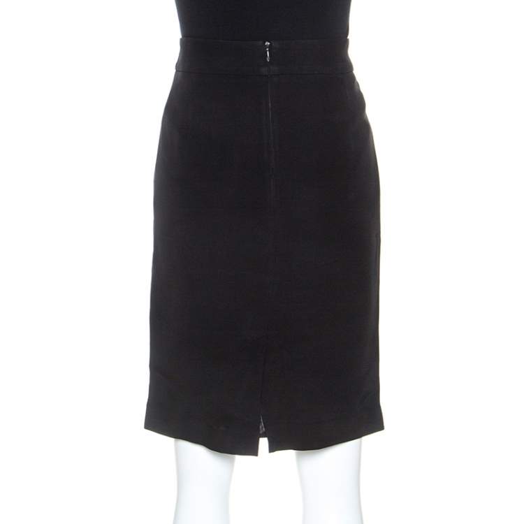 Pre Owned Armani Collezioni Black Crepe Pencil Skirt M