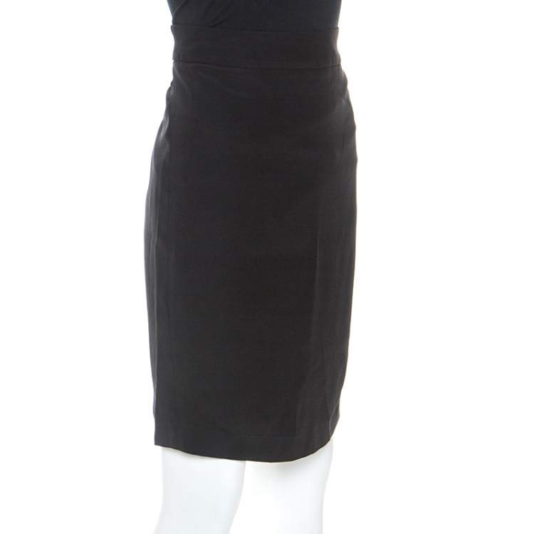 Pre Owned Armani Collezioni Black Crepe Pencil Skirt M