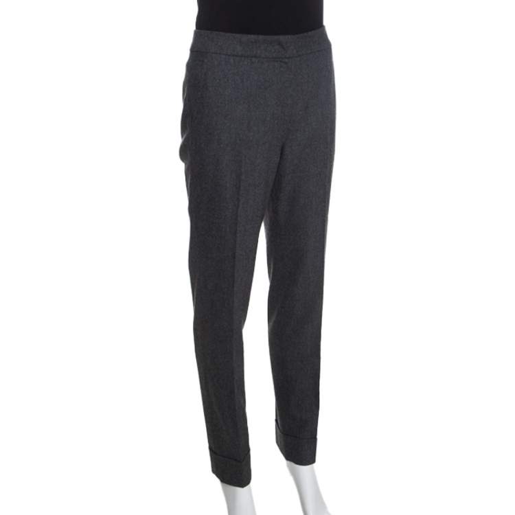 Pre Owned Armani Collezioni Dark Grey Felted Wool Straight Fit Trousers M