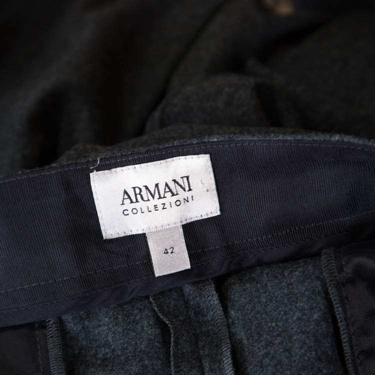 Pre Owned Armani Collezioni Dark Grey Felted Wool Straight Fit Trousers M