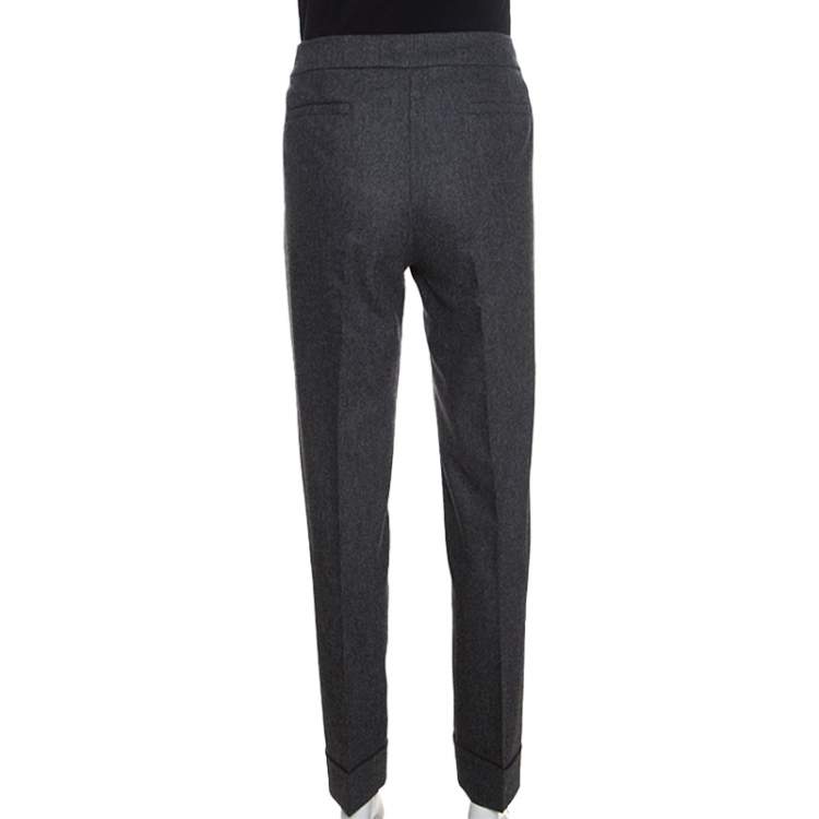 Pre Owned Armani Collezioni Dark Grey Felted Wool Straight Fit Trousers M