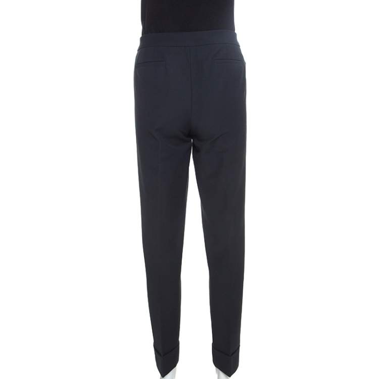 Pre Owned Armani Collezioni Charcoal Grey Stretch Knit Cuffed Hem Tailored Trousers M