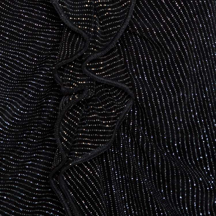Pre Owned Armani Collezioni Black Lurex Stretch Knit Ruffled Cardigan M