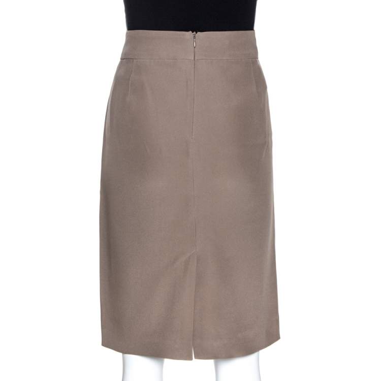 Pre Owned Armani Collezioni Olive Green Silk Blend Pencil Skirt M