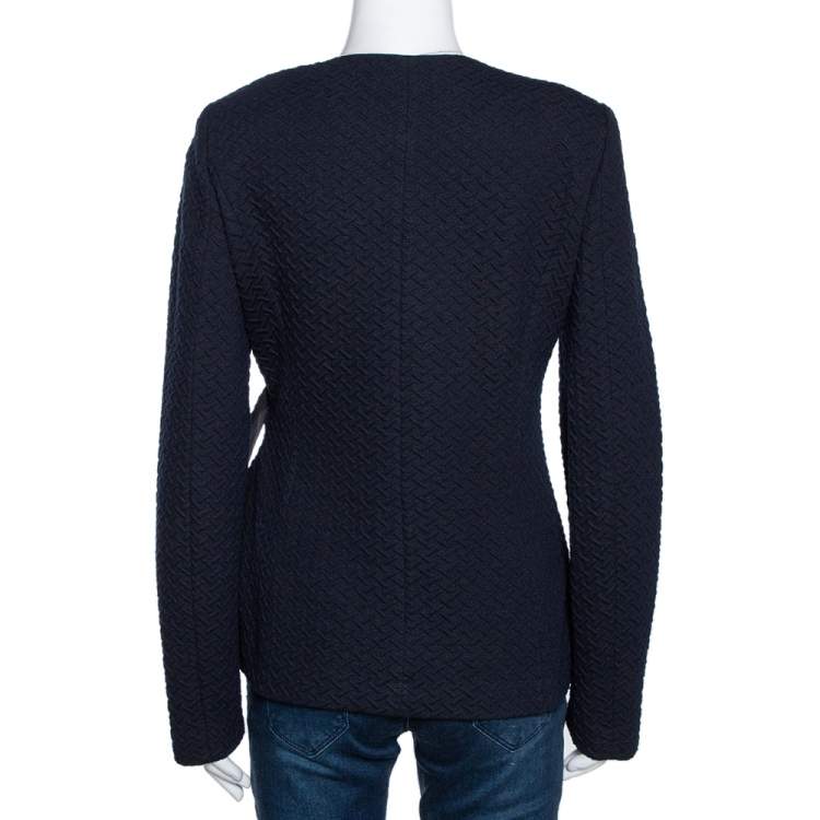 Pre Owned Armani Collezioni Navy Blue Textured Tie Detail Jacket L