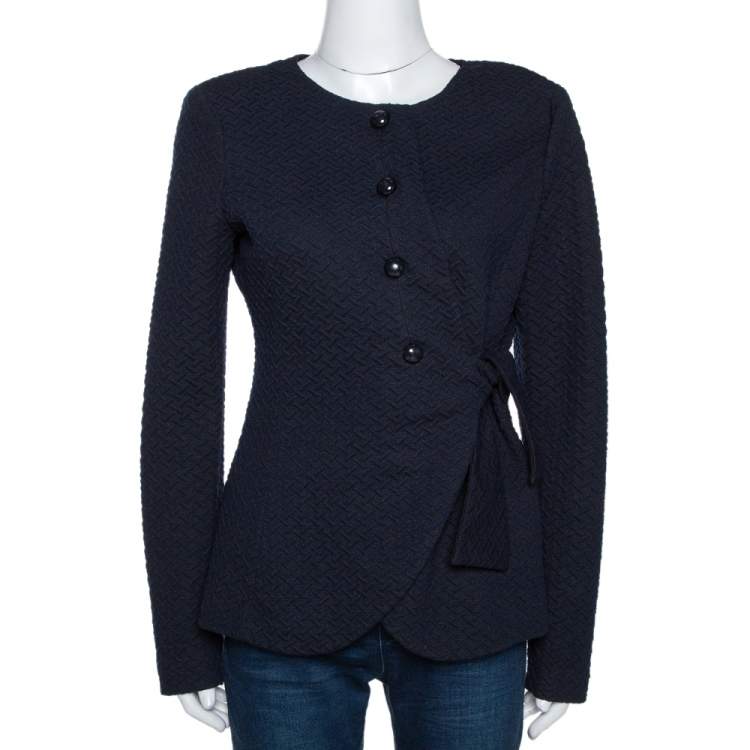 Pre Owned Armani Collezioni Navy Blue Textured Tie Detail Jacket L