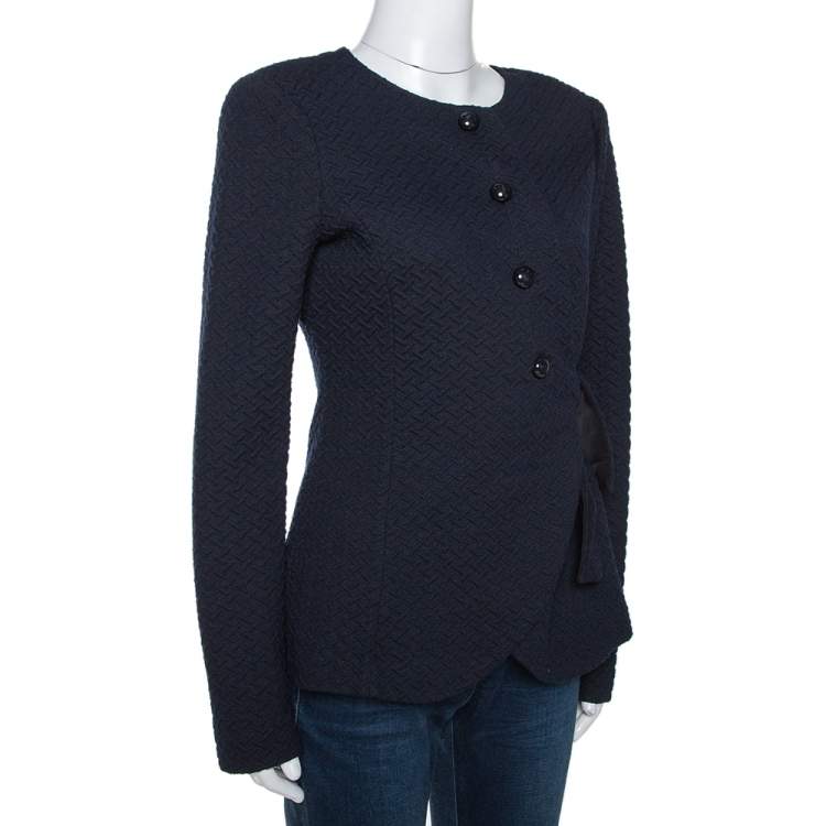 Pre Owned Armani Collezioni Navy Blue Textured Tie Detail Jacket L