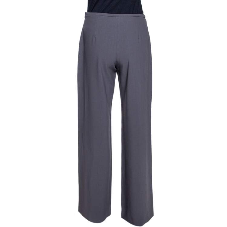 Pre Owned Armani Collezioni Grey Wool Wide Leg Pants S