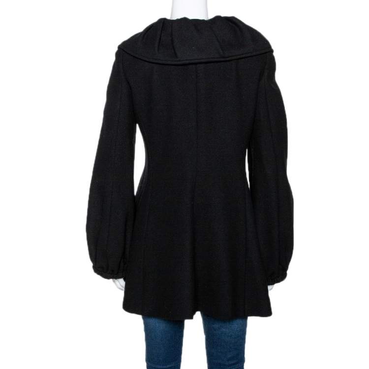 Pre Owned Armani Collezioni Black Wool Ruffle Collar Short Coat S