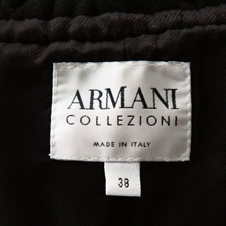 Pre Owned Armani Collezioni Black Wool Ruffle Collar Short Coat S