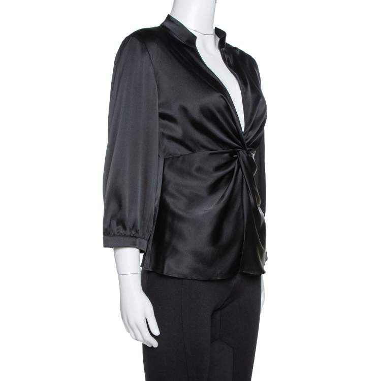 Pre Owned Armani Collezioni Black Silk Satin Twisted Knot Detail Top M 