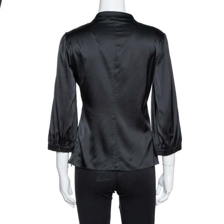 Pre Owned Armani Collezioni Black Silk Satin Twisted Knot Detail Top M 