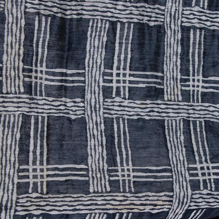 Pre Owned Armani Collezioni Navy Blue Checked Linen & Cotton Flared Dress M