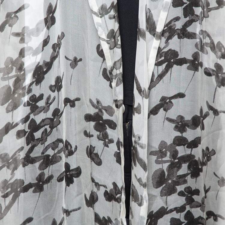 Pre Owned Armani Collezioni Grey Silk Stencil Floral Ruched Top M