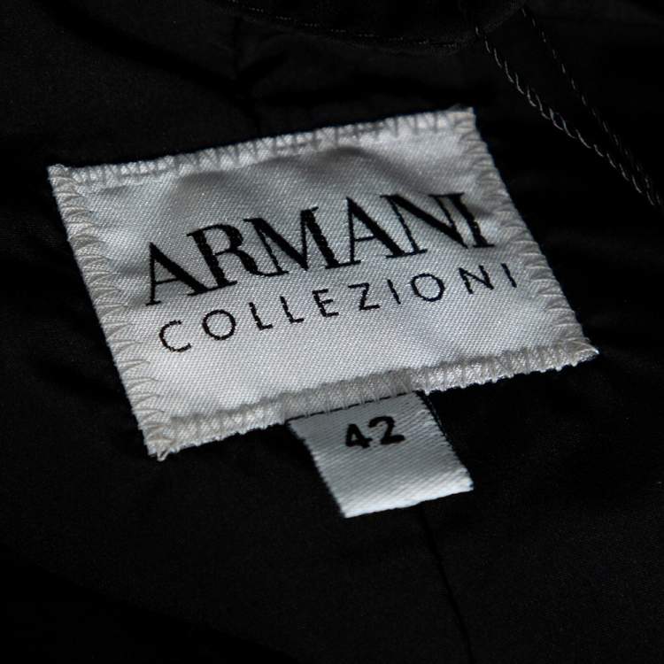 Pre Owned Armani Collezioni Metallic Black Wool Belted Trench Coat M