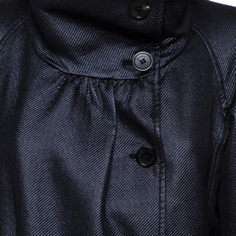 Pre Owned Armani Collezioni Metallic Black Wool Belted Trench Coat M
