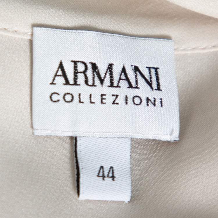 Pre Owned Armani Collezioni Cream Silk Satin Tie Neck Detail Shirt M