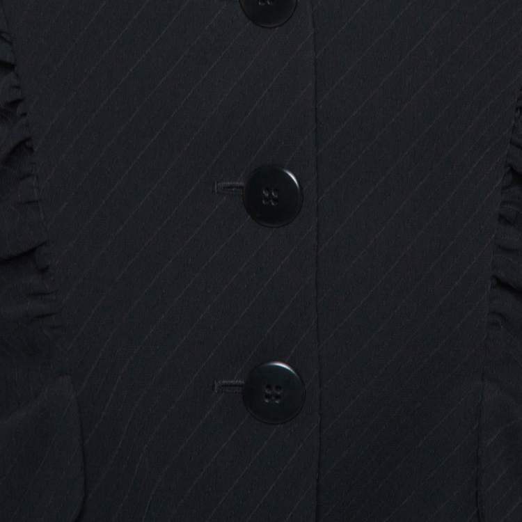 Pre Owned Armani Collezioni Black Crepe Ruched Detail Blazer & Fitted Skirt Set M