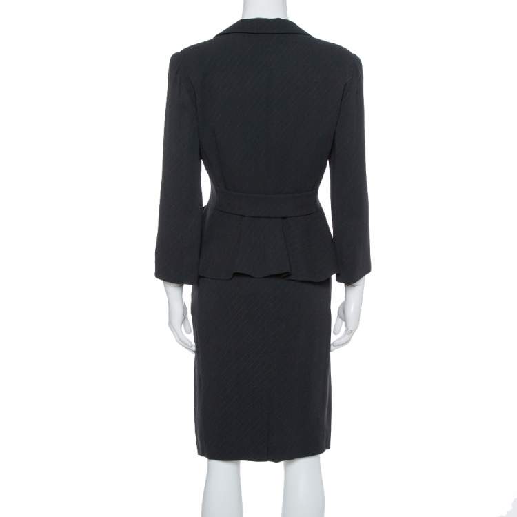 Pre Owned Armani Collezioni Black Crepe Ruched Detail Blazer & Fitted Skirt Set M