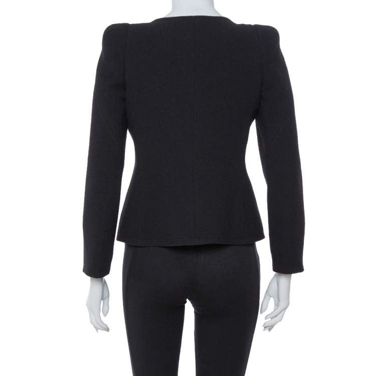 Pre Owned Armani Collezioni Black Wool Crepe Shoulder Pad Detail Boxy Jacket S