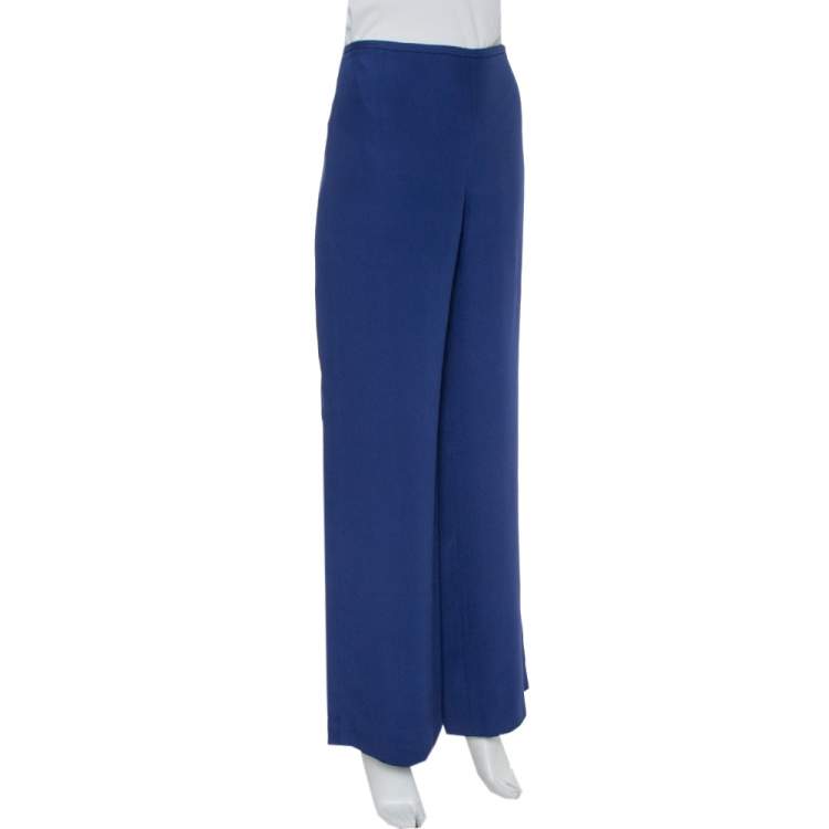 Pre Owned Armani Collezioni Dark Blue Crepe Wide Leg Trousers M