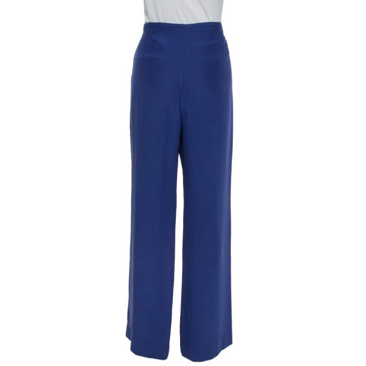 Pre Owned Armani Collezioni Dark Blue Crepe Wide Leg Trousers M