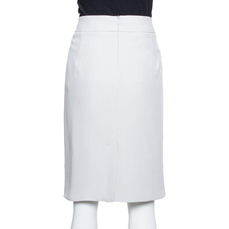 Pre Owned Armani Collezioni Pale Grey Crepe Pencil Skirt M