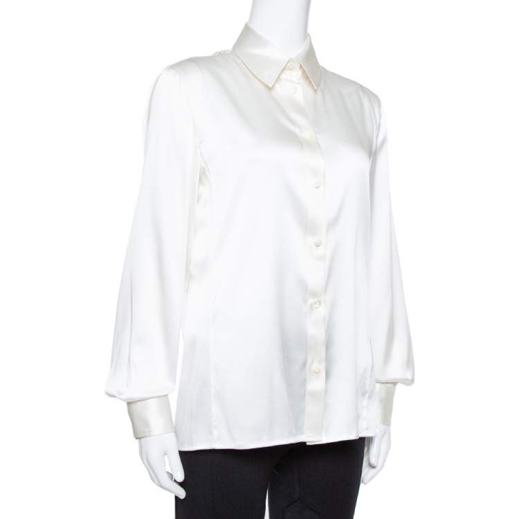 مملوكة مسبقًا Armani Collezioni Cream Silk Satin Long Sleeve Blouse M