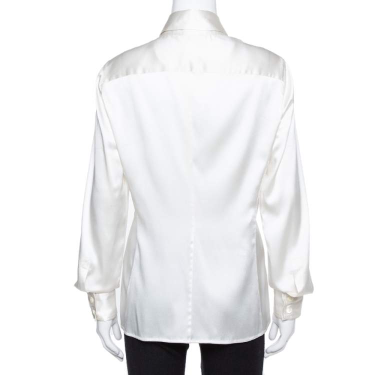 مملوكة مسبقًا Armani Collezioni Cream Silk Satin Long Sleeve Blouse M