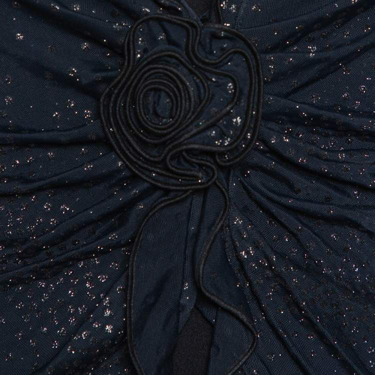 Pre Owned Armani Collezioni Navy Blue Glitter Embellished Button Front Light Weight Jacket S