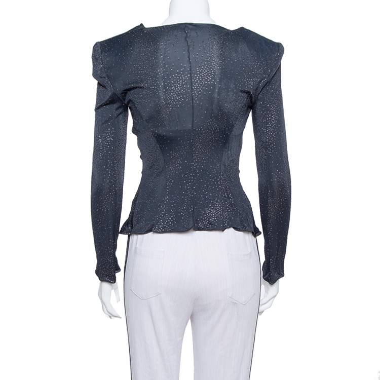 Pre Owned Armani Collezioni Navy Blue Glitter Embellished Button Front Light Weight Jacket S
