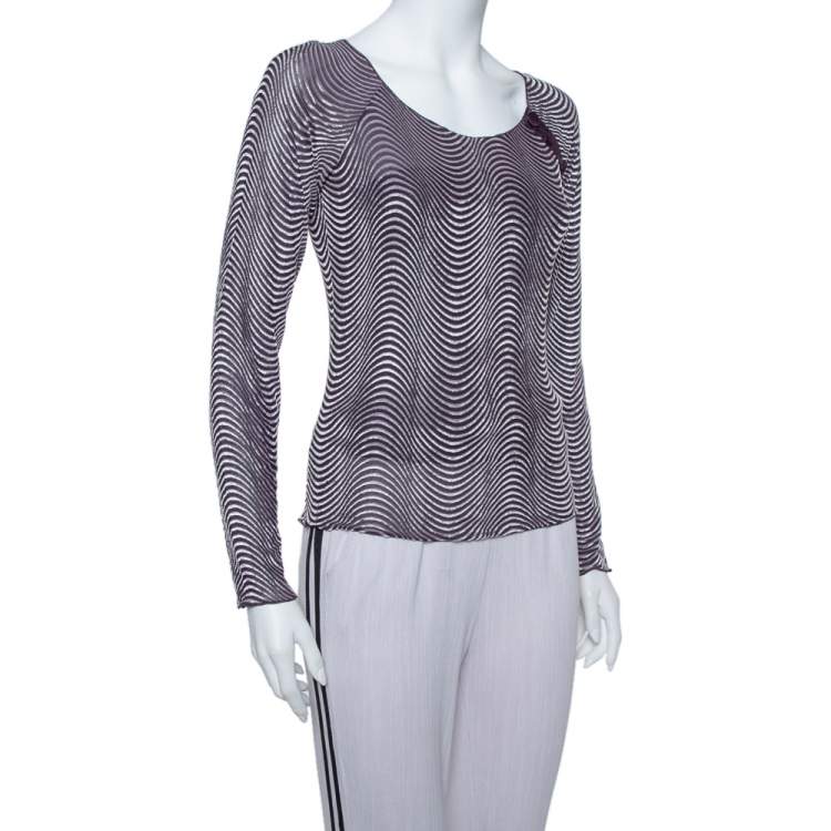 Pre Owned Armani Collezioni Purple Wave Pattern Knit button Detail Top S