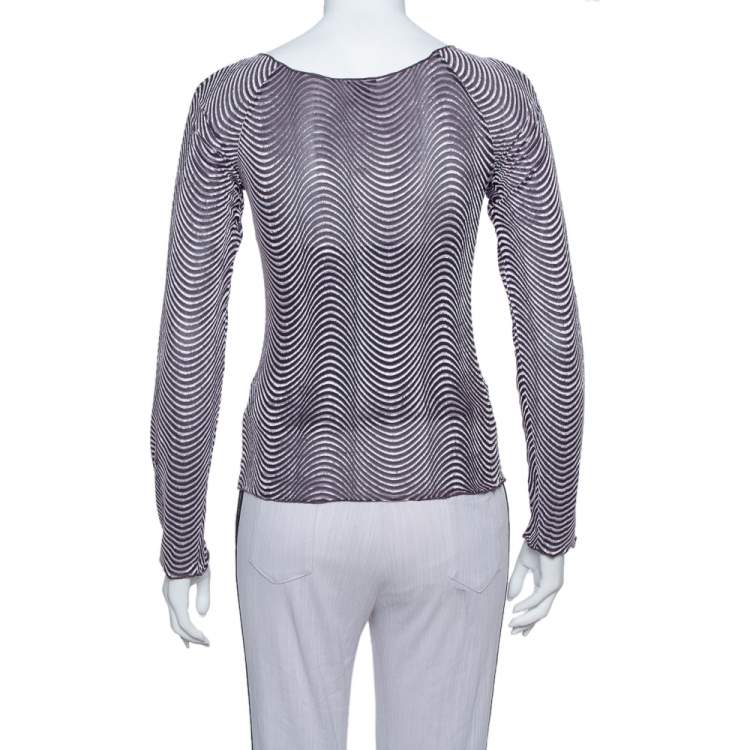 Pre Owned Armani Collezioni Purple Wave Pattern Knit button Detail Top S