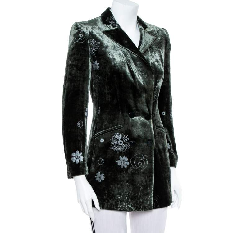 Pre Owned Armani Collezioni Dark Green Velvet Double Breasted Long Jacket S