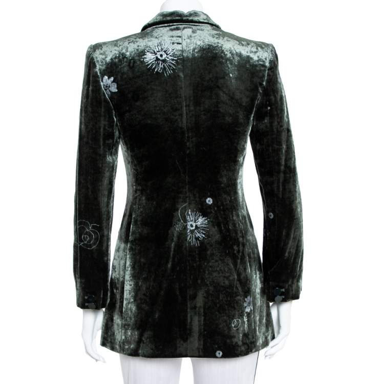 Pre Owned Armani Collezioni Dark Green Velvet Double Breasted Long Jacket S