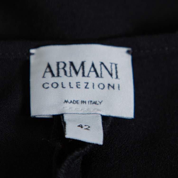 Pre Owned Armani Collezioni Black Crepe Wrap Detail Wide Leg Trousers M