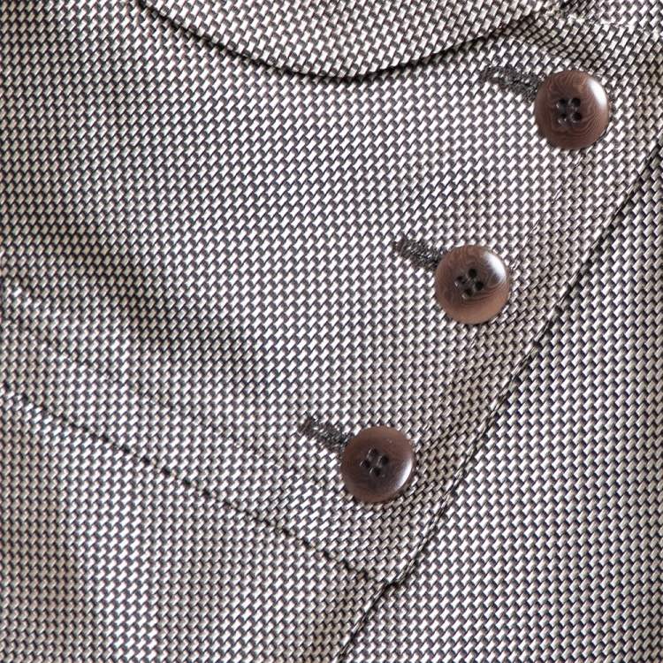 Pre Owned Armani Collezioni Metallic Plaided Silk Asymmetric Cropped Blazer M