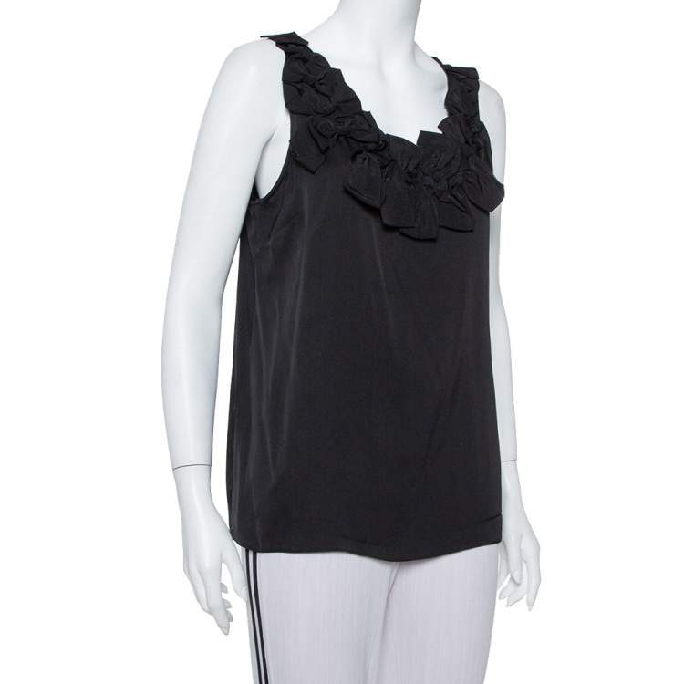 Pre Owned Armani Collezioni Black Silk Bow Trim Detail Sleeveless Top L