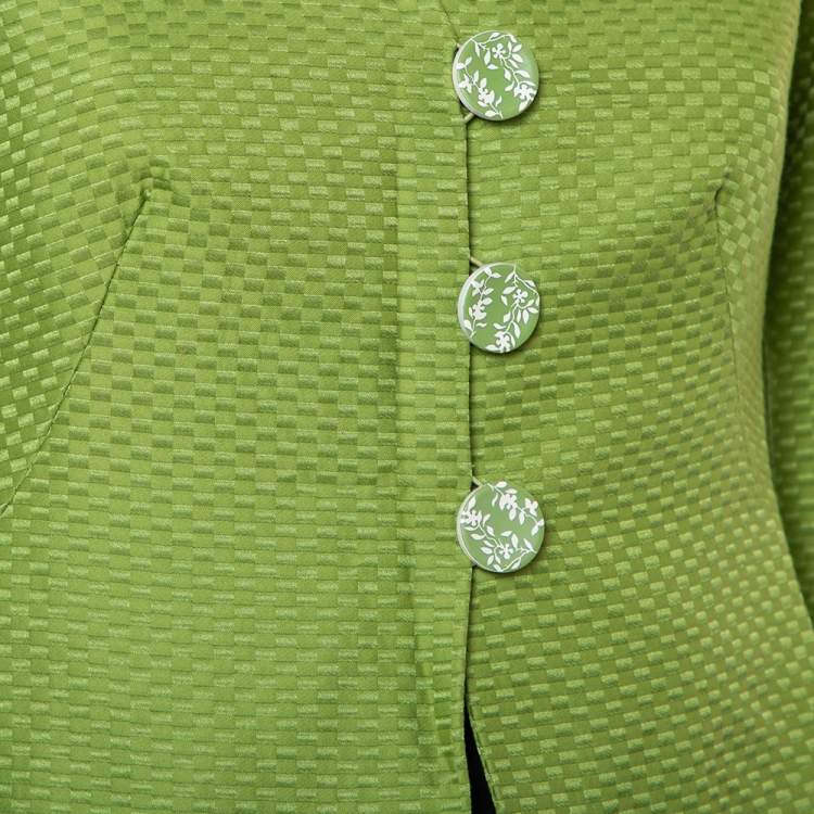 Pre Owned Armani Collezioni Green Cotton & Silk Button Front Blazer S