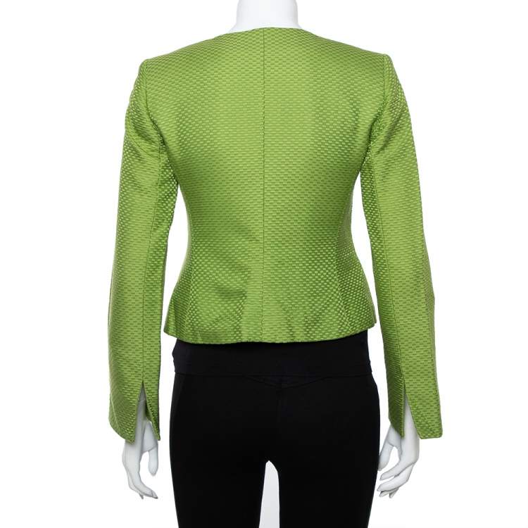 Pre Owned Armani Collezioni Green Cotton & Silk Button Front Blazer S