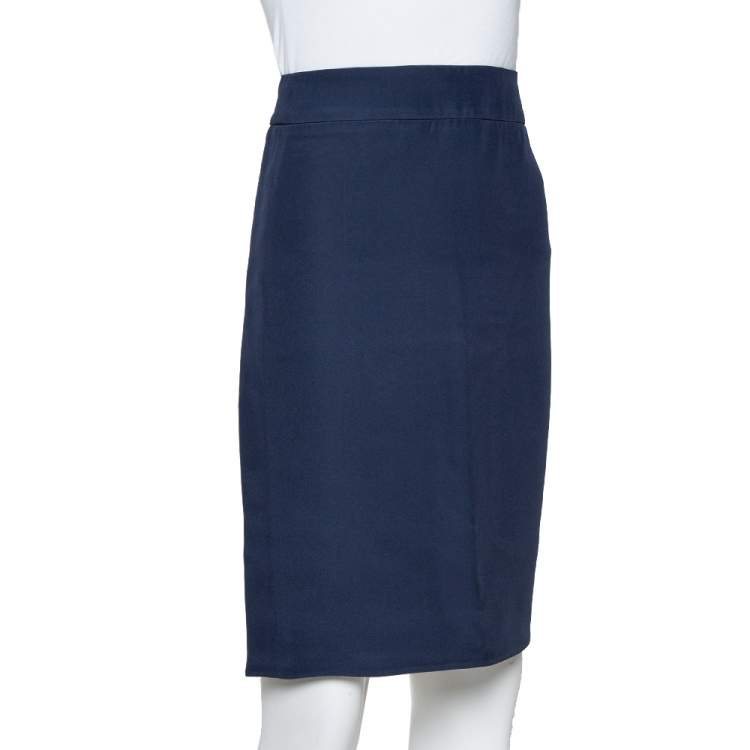 Pre Owned Armani Collezioni Navy Blue Crepe Pencil Skirt M