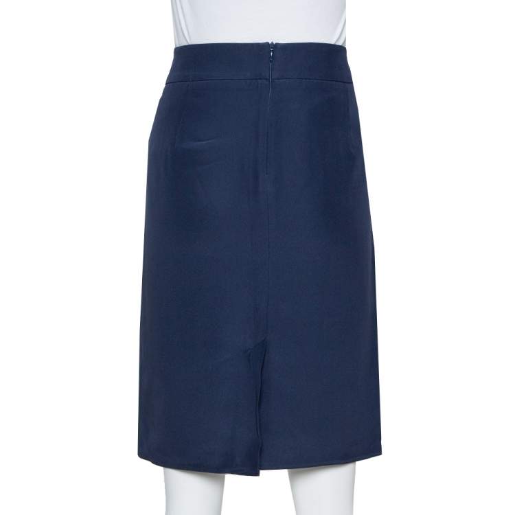Pre Owned Armani Collezioni Navy Blue Crepe Pencil Skirt M