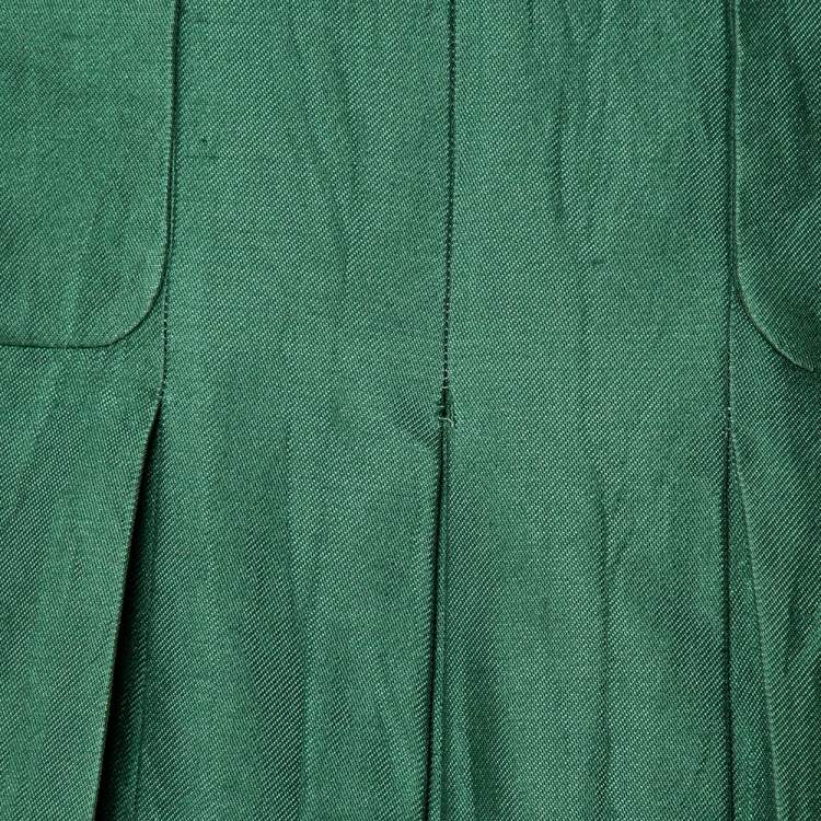 Pre Owned Armani Collezioni Green Cotton Silk Box Pleated Short Dress S